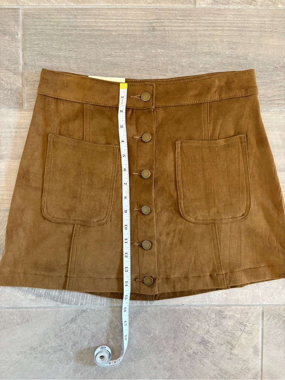 Altar’d State Faux Suede Button Front Mini Skirt Caramel Brown Pockets Fall S - Picture 10 of 10